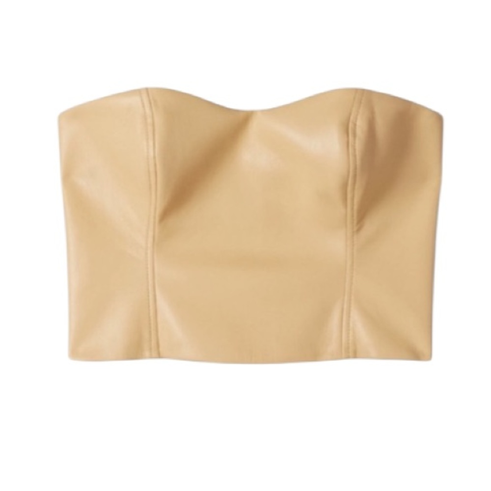 Aritzia Beige Strapless Faux-Leather Bustier Top